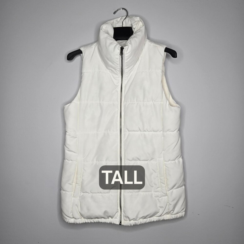 Old Navy Tall White Quilted Puffer Vest M – Zip Front, Pockets